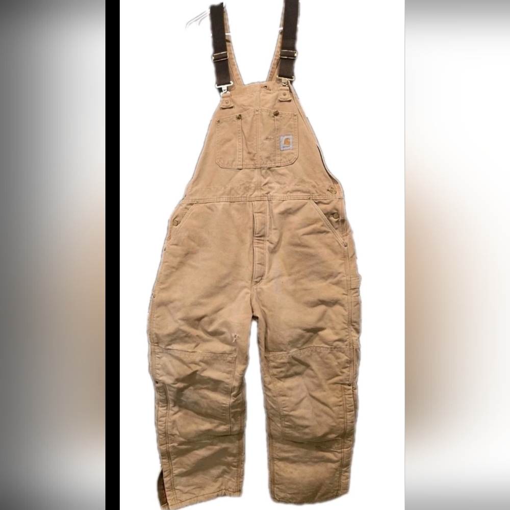 Vintage Carhartt Bib Overalls Mens 42x32 Brown R01 Workwear USA 90s see descript